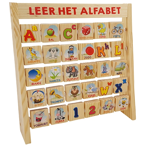 Leer het alfabet aan rek; dubbelzijdige blokjes