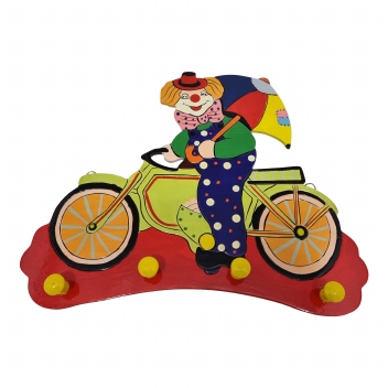 Kapstok clown op fiets; 4 pennen
