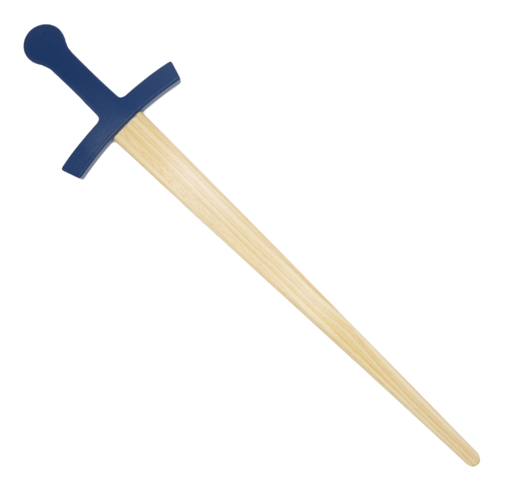 Houten zwaard met schede blauw handvat