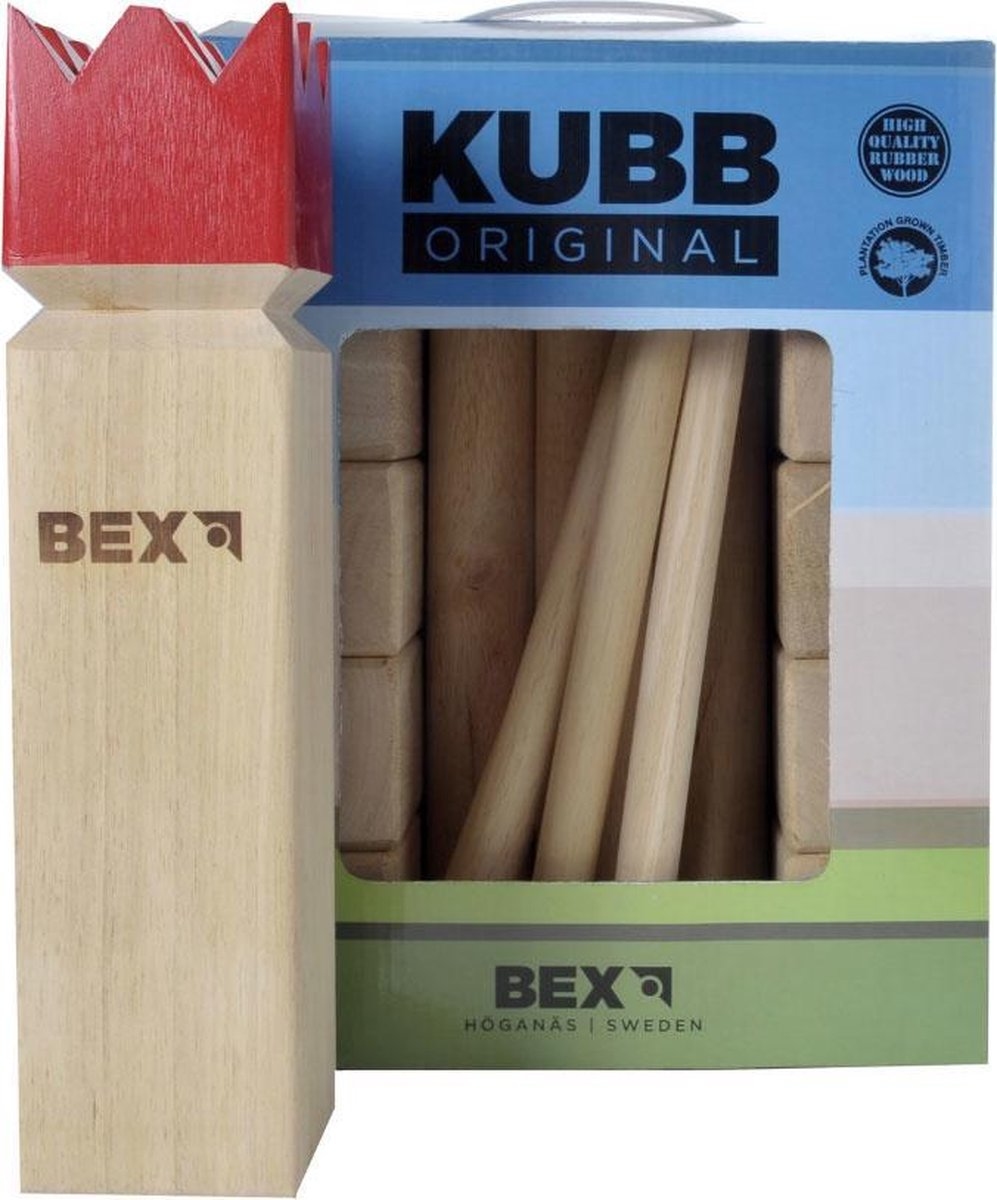 Kubb Viking Original Rode Koning rubberhout in colourbox
